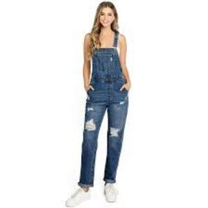 Wax Jeans Basic Denim Medium Wash Distressed Skinny Overalls Size Small